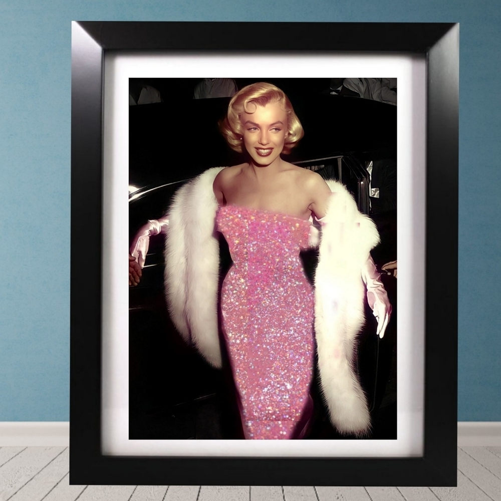 Rare! Marilyn Monroe Custom Glittered Baby Pink Dress Framed & Matted Wall Art
